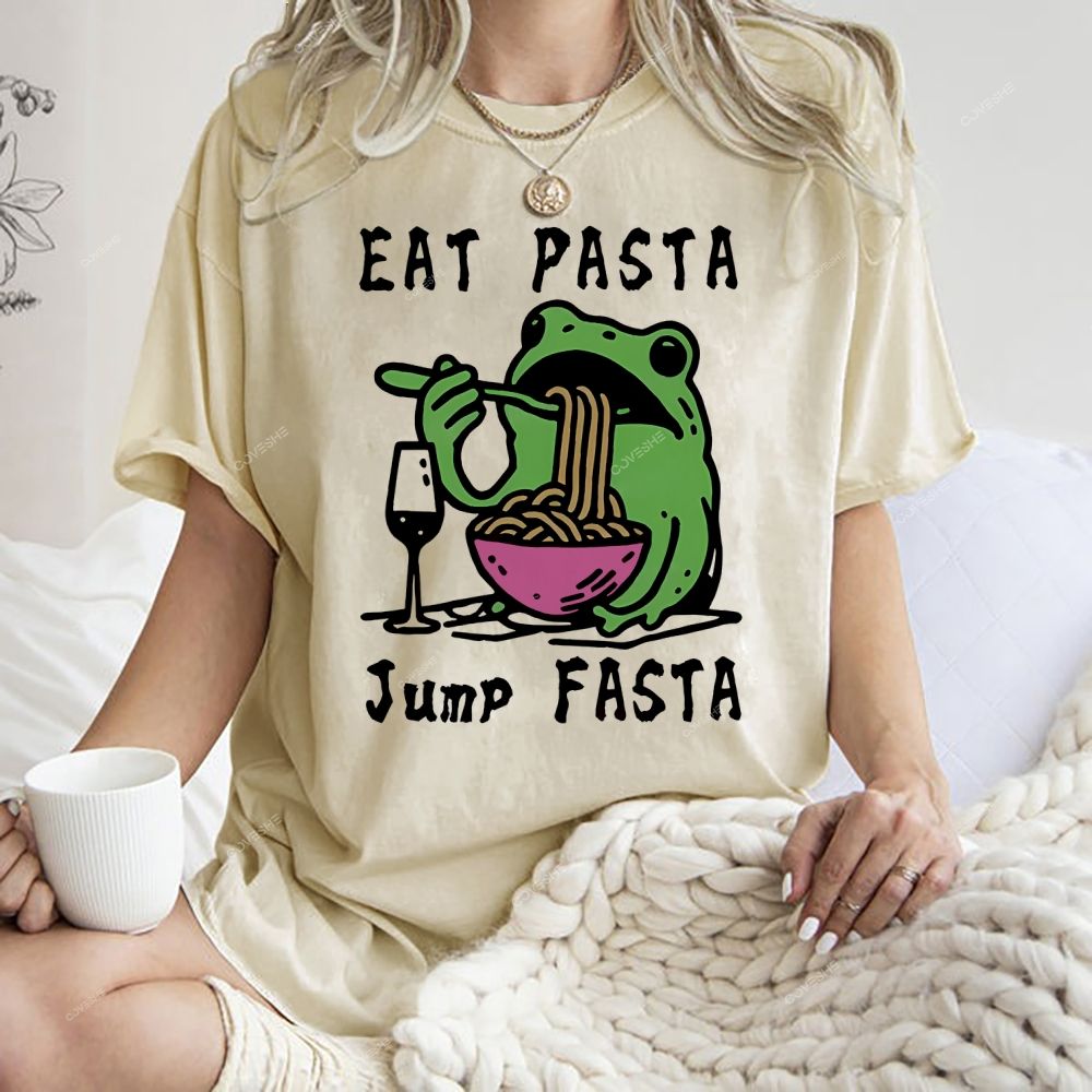 Unisex Eat Pasta Jump Fasta Printed Washed Tee