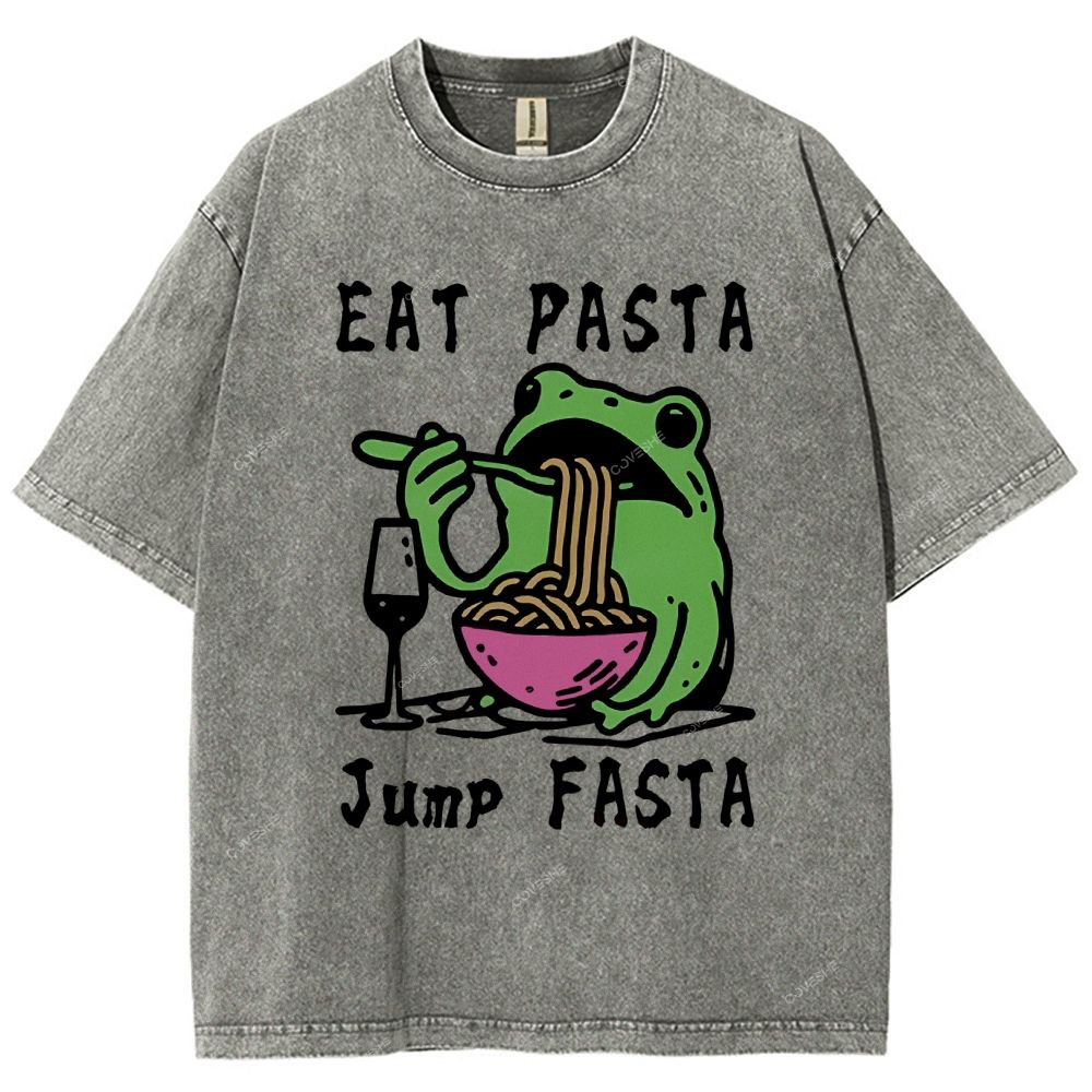 Unisex Eat Pasta Jump Fasta Printed Washed Tee