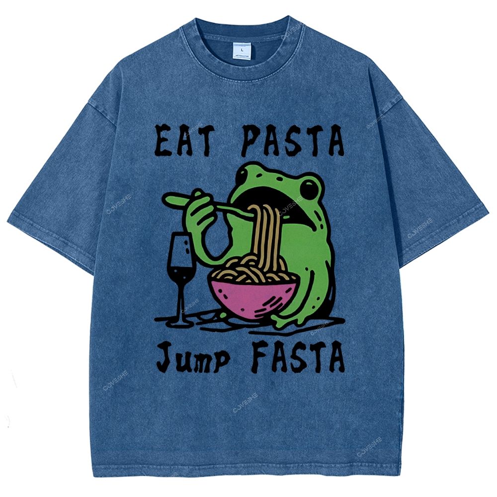 Unisex Eat Pasta Jump Fasta Printed Washed Tee