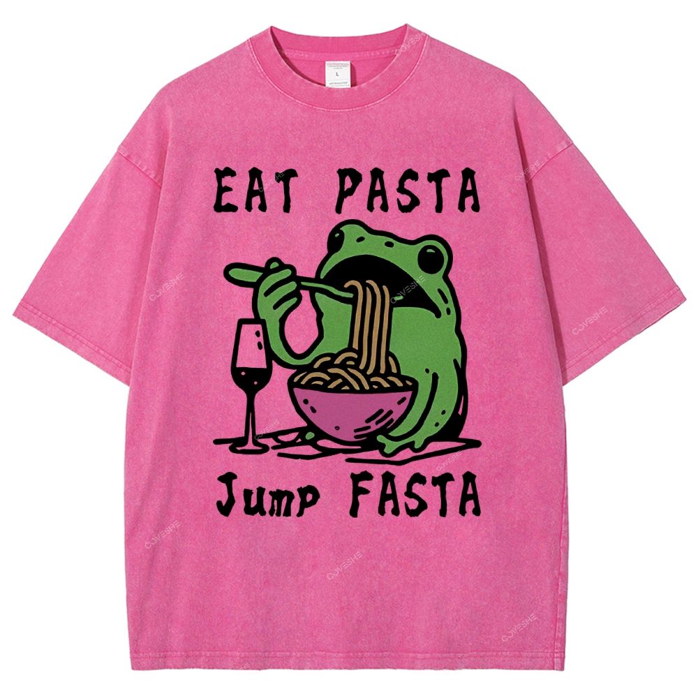 Unisex Eat Pasta Jump Fasta Printed Washed Tee