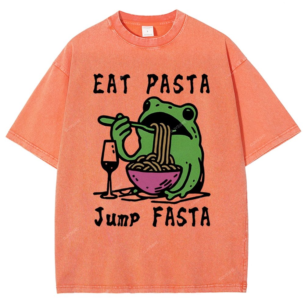 Unisex Eat Pasta Jump Fasta Printed Washed Tee