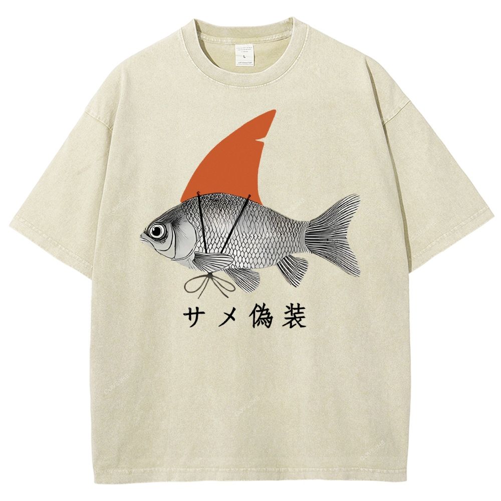 Unisex Fish Disguise Printed Washed Tee
