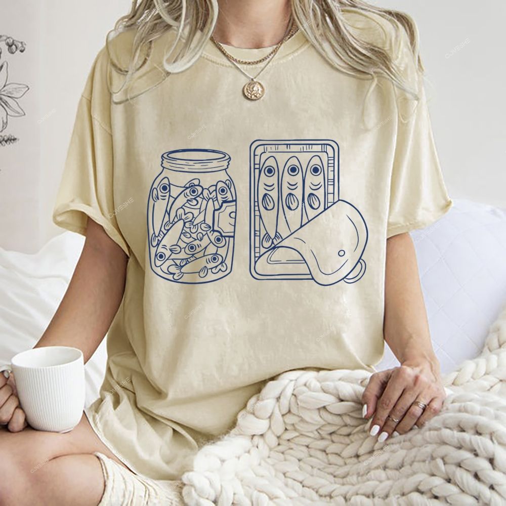 Unisex Sardine Can Printed Washed Tee