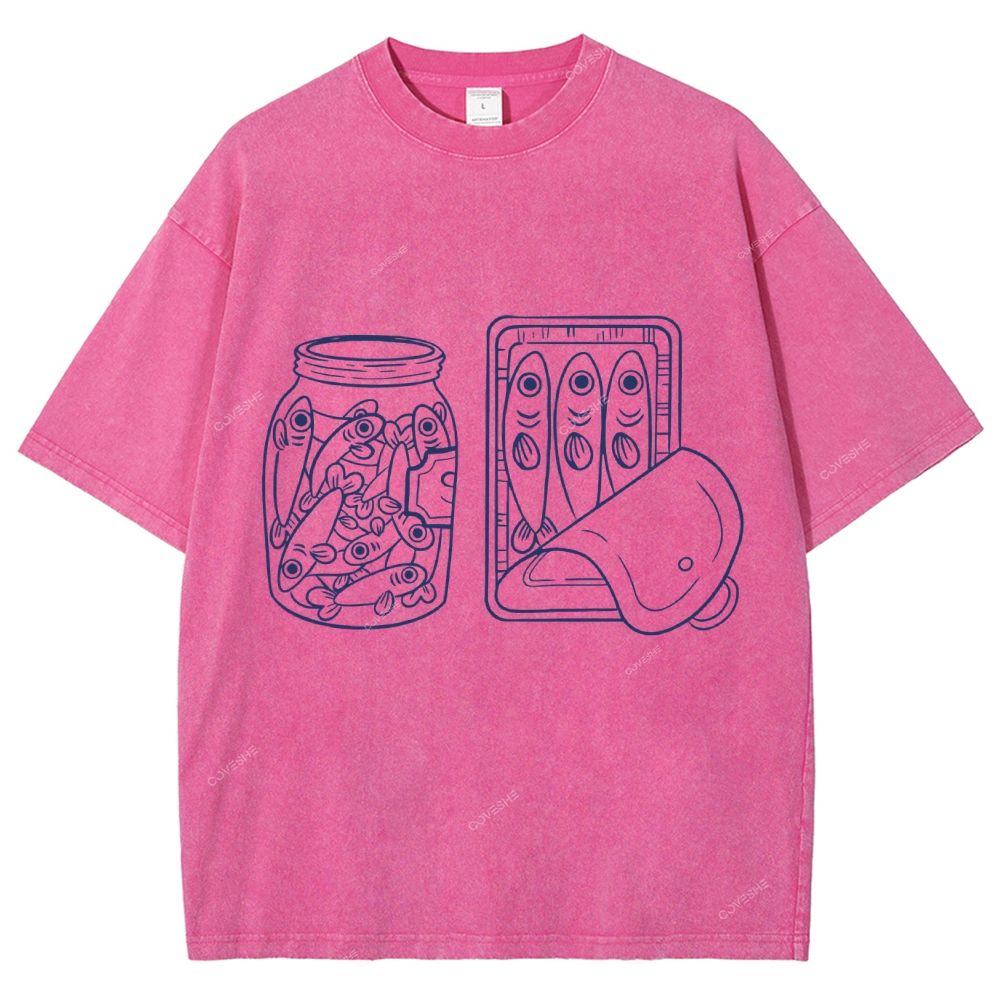 Unisex Sardine Can Printed Washed Tee