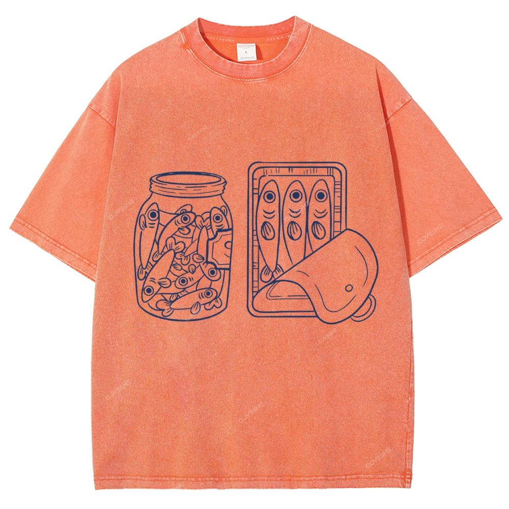 Unisex Sardine Can Printed Washed Tee