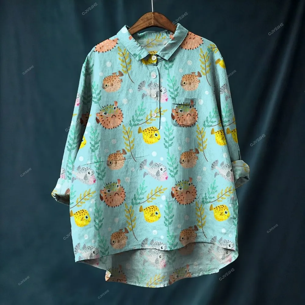 Women's Artistic Cartoon Fish Printed Flowy Dress