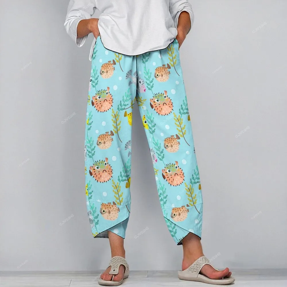 Women's Artistic Cartoon Fish Printed Flowy Dress