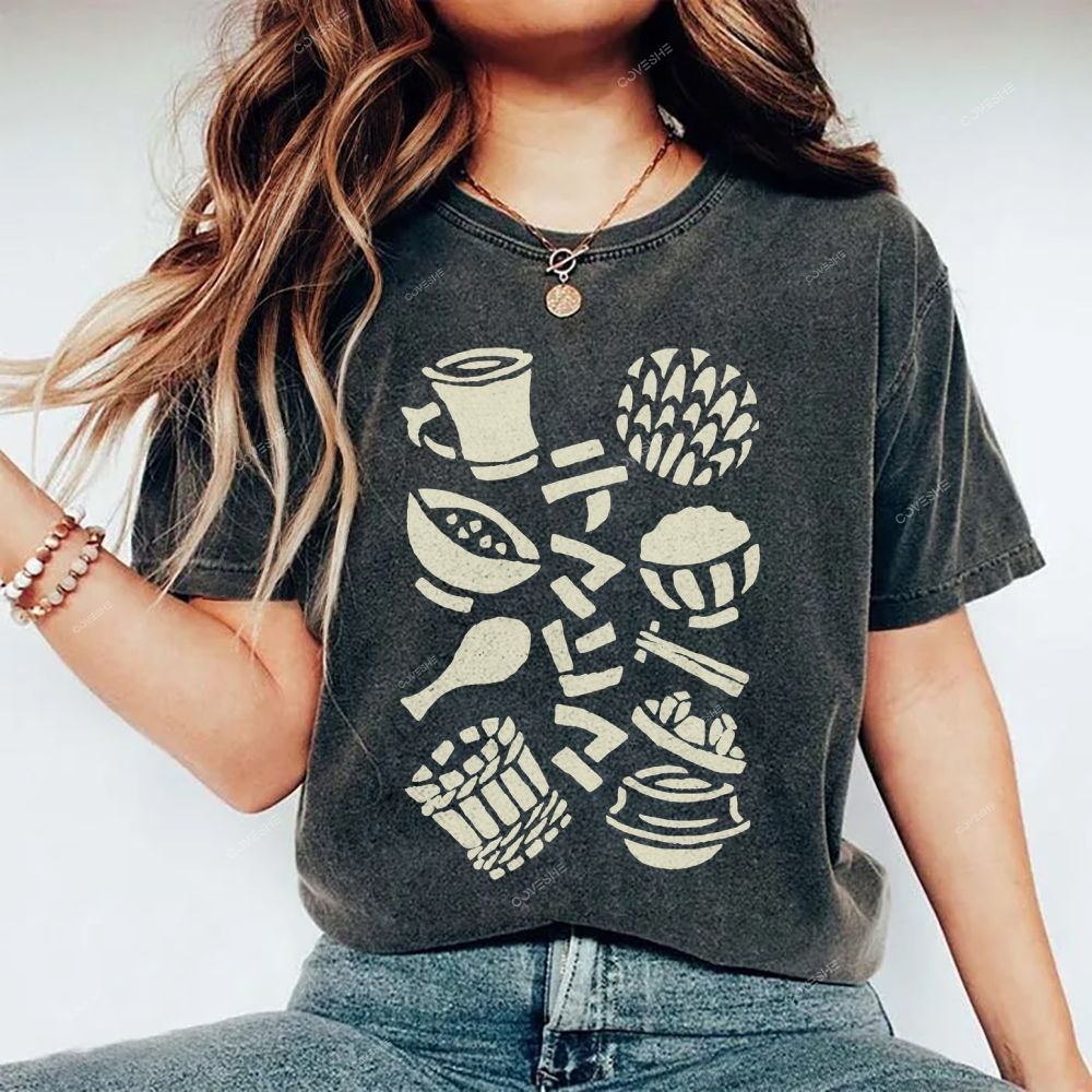 Unisex Vintage Japanese Food Printed Washed Tee