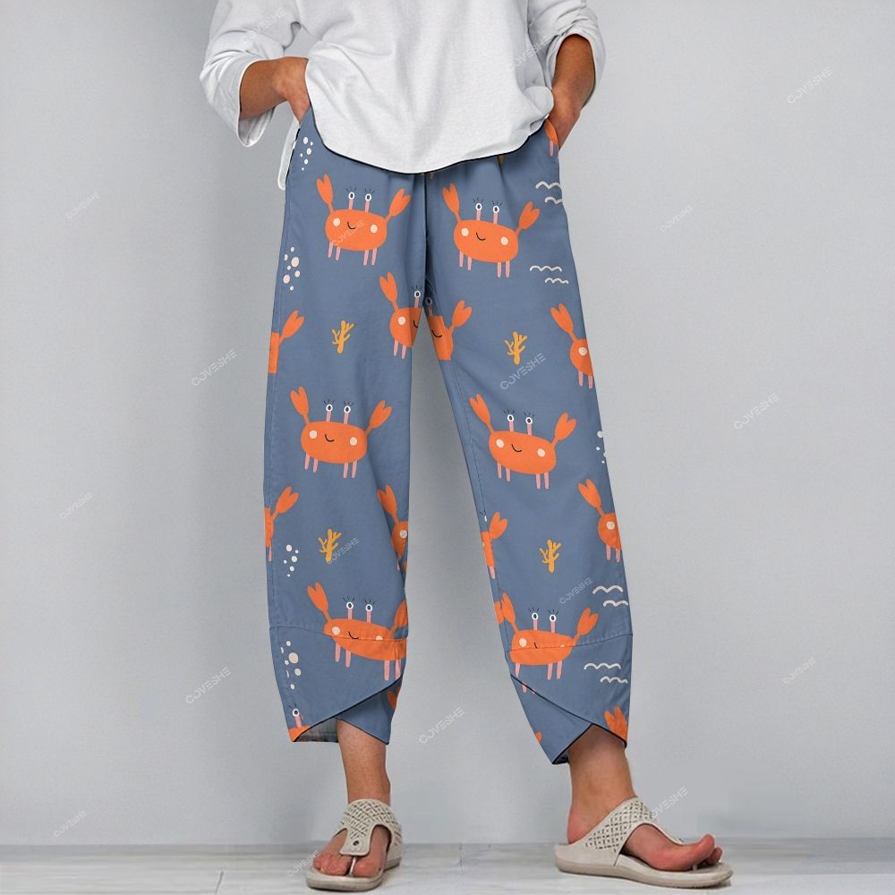 Women's Casual Cartoon Crab Printed Pants