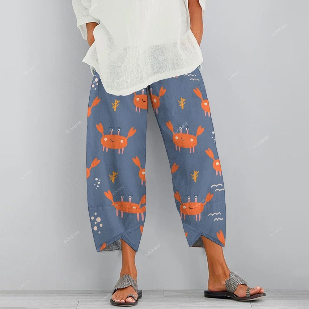 Women's Casual Cartoon Crab Printed Pants