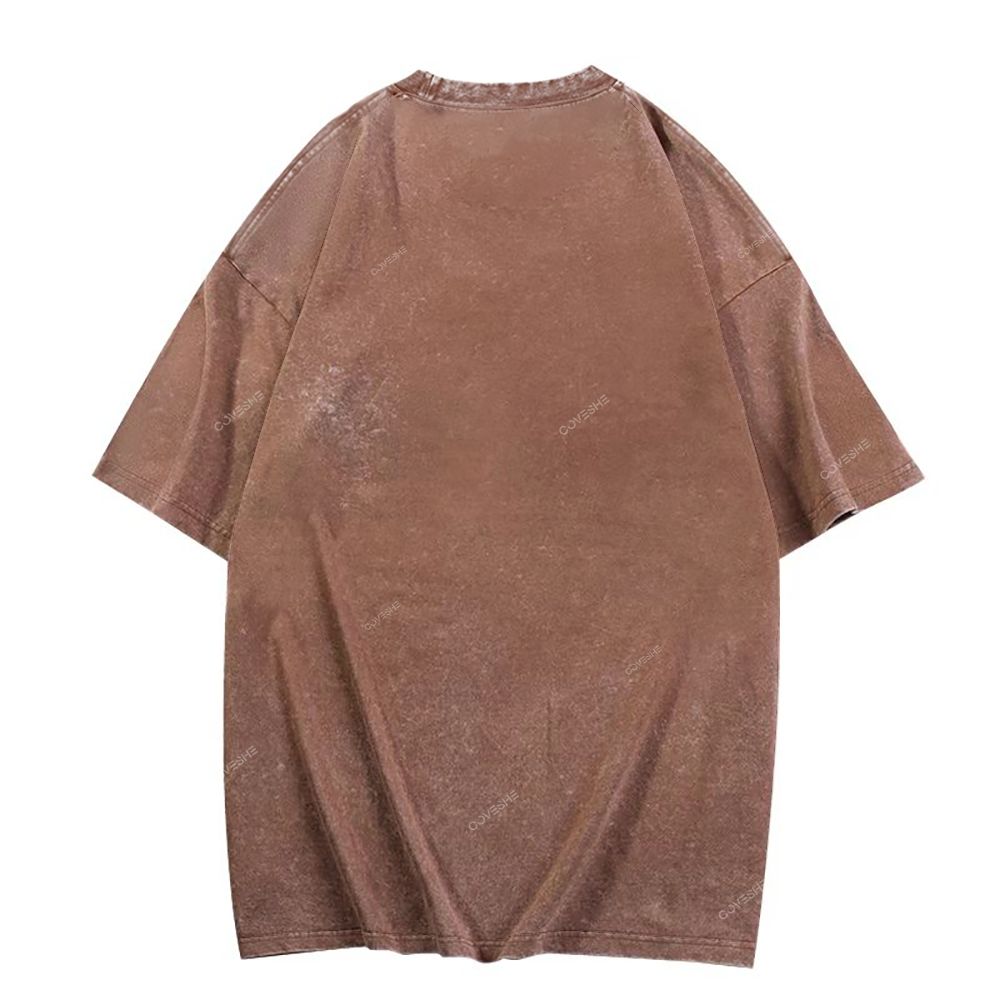 Unisex Color Stick Figure Fish Printed Washed Tee