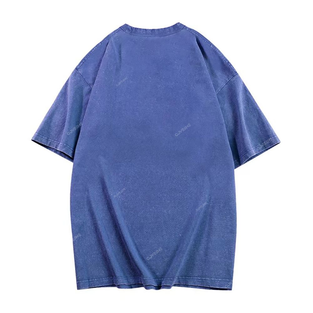 Unisex Color Stick Figure Fish Printed Washed Tee