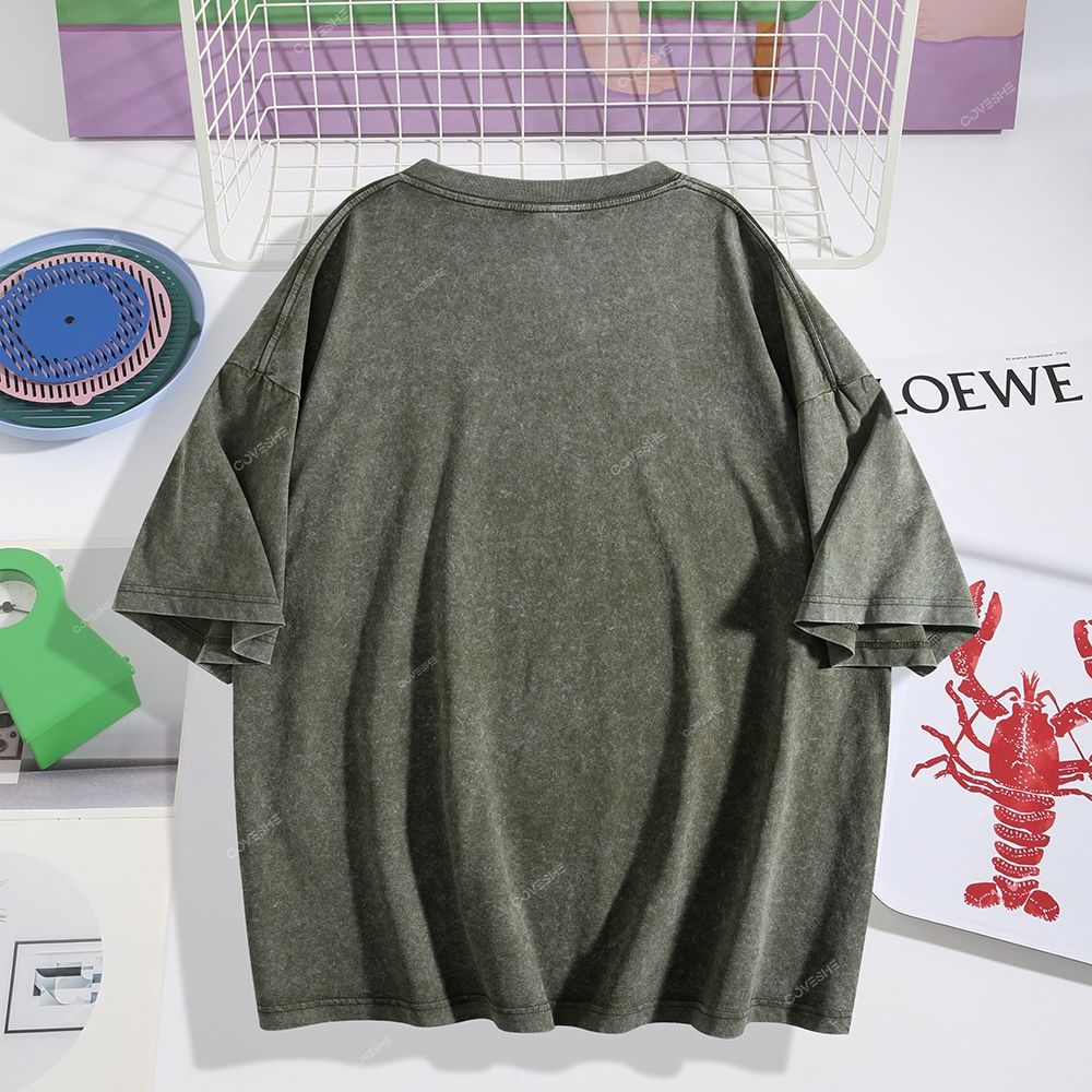 Unisex Color Stick Figure Fish Printed Washed Tee