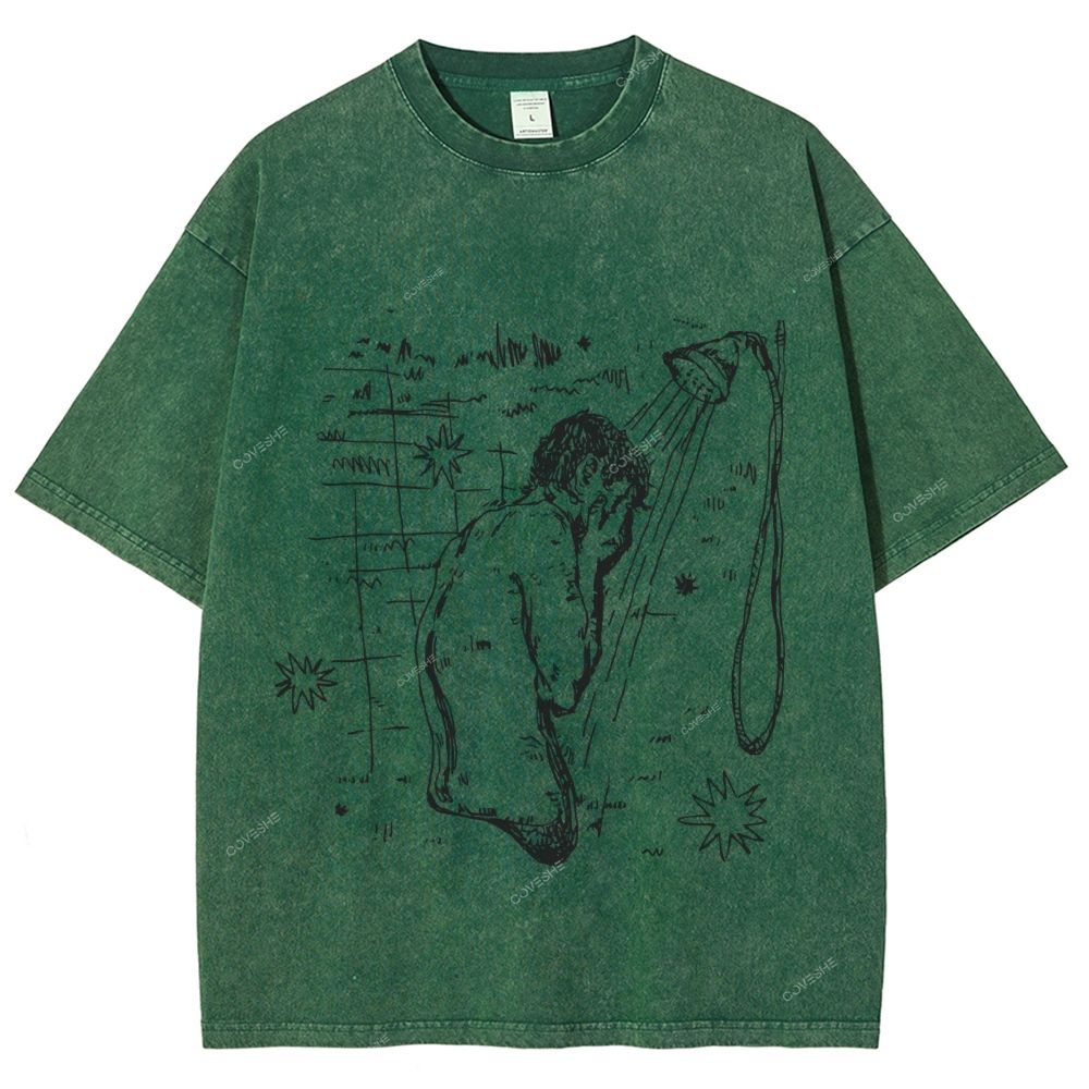 Unisex Character Sketch Printed Washed Tee