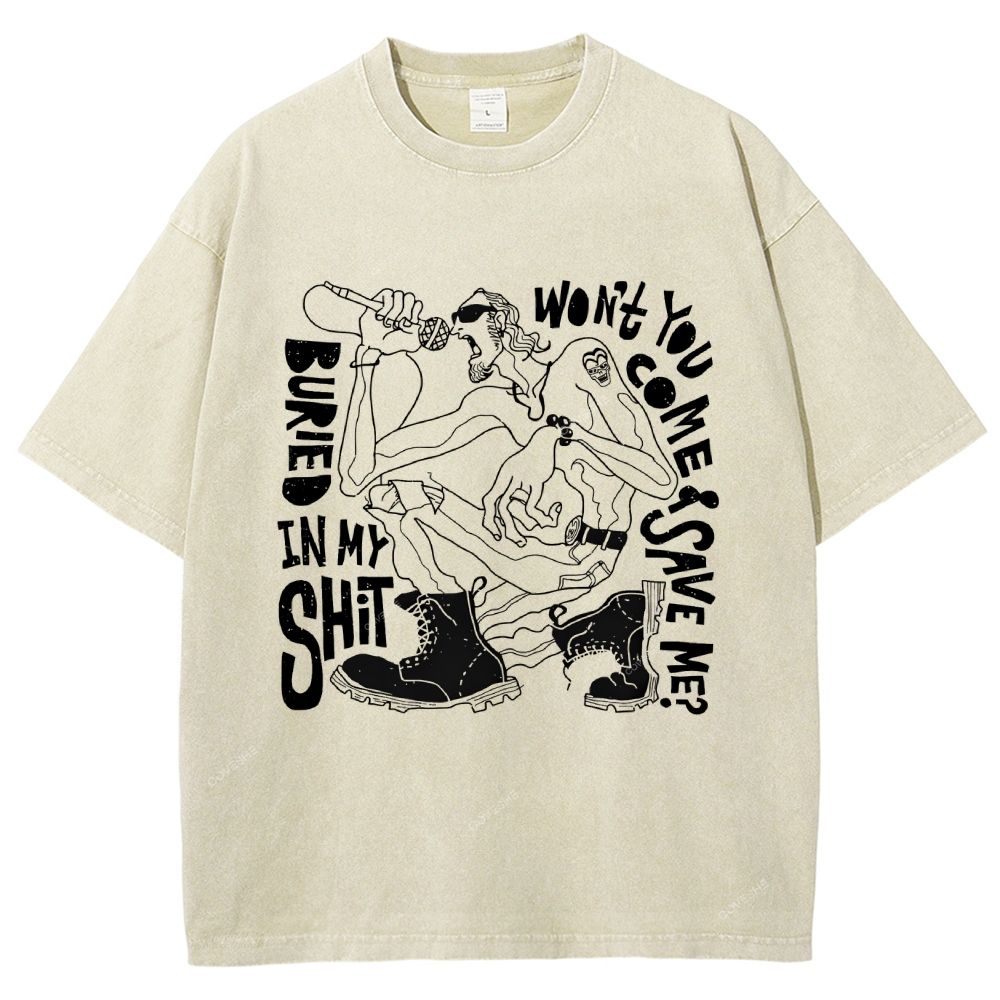 Unisex Character Sketch Printed Washed Tee