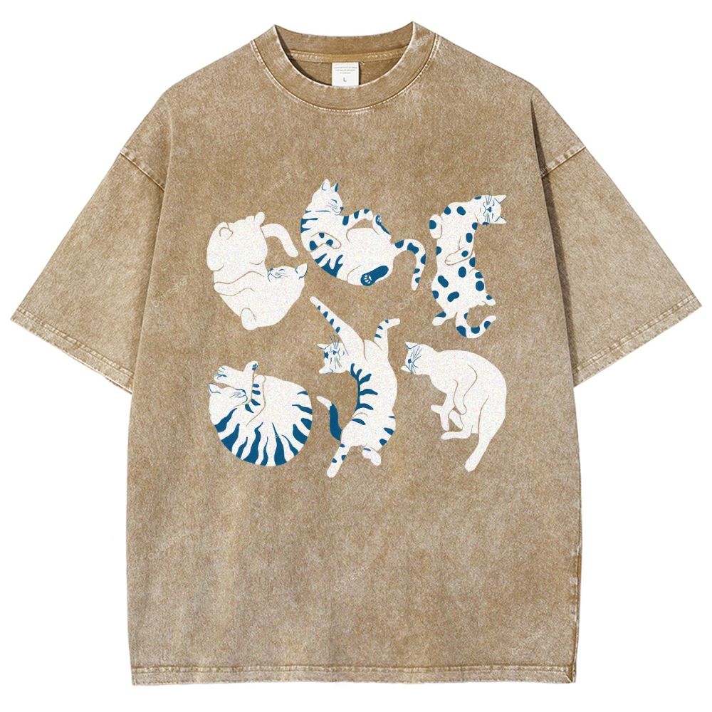 Unisex Cat Printed Washed Tee
