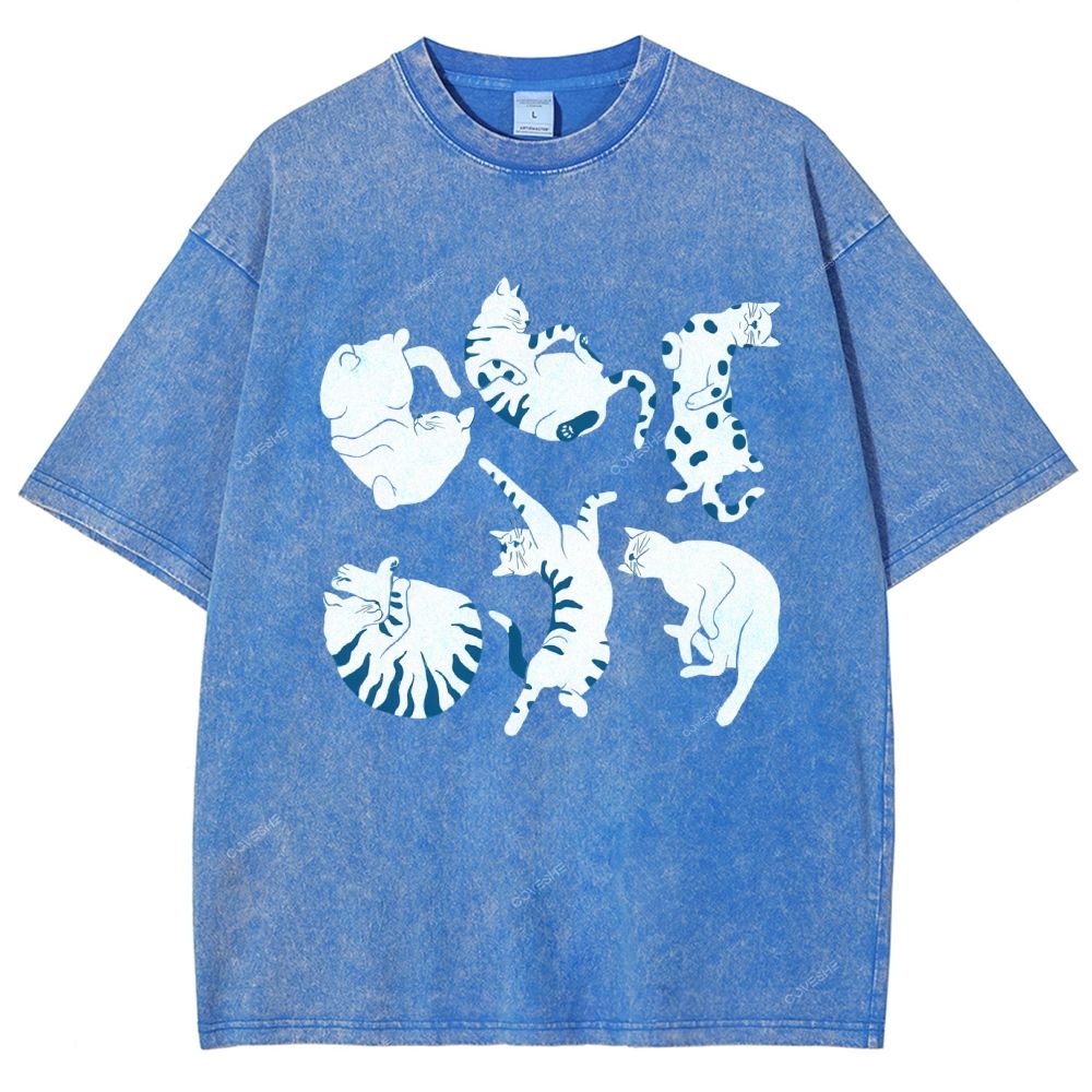 Unisex Cat Printed Washed Tee