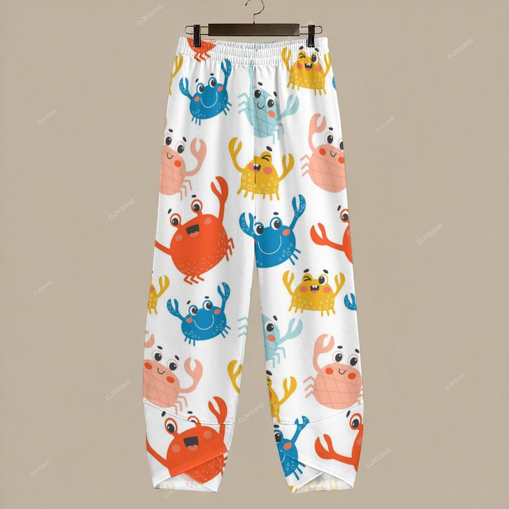 Women's Casual Colorful Cartoon Crabs Printed Pants
