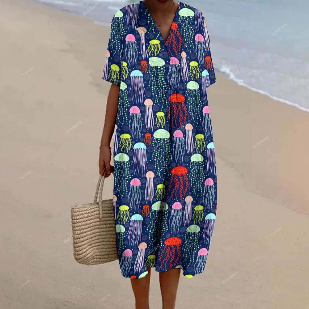 Women's Colorful Jellyfish Printed Flowy Dress