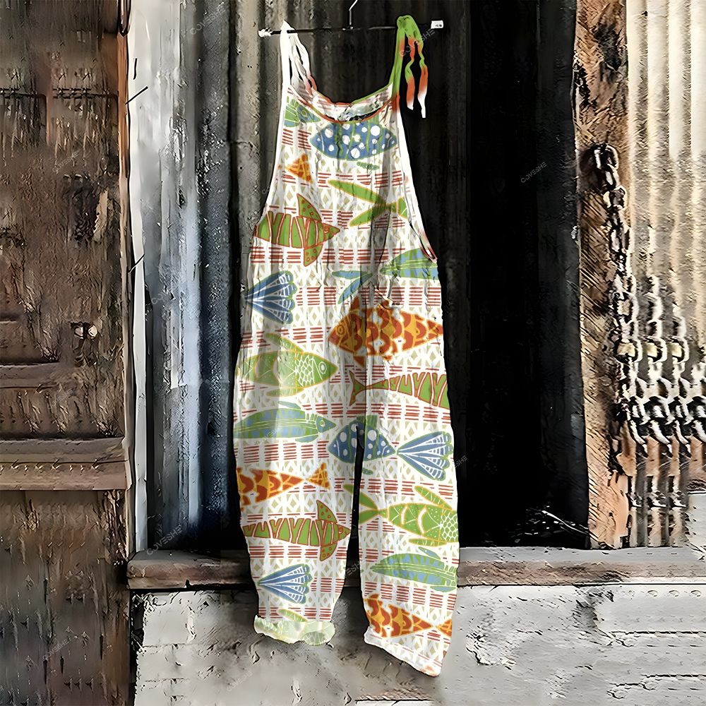 Women's Casual Colorful Cartoon Fish Printed Jumpsuit