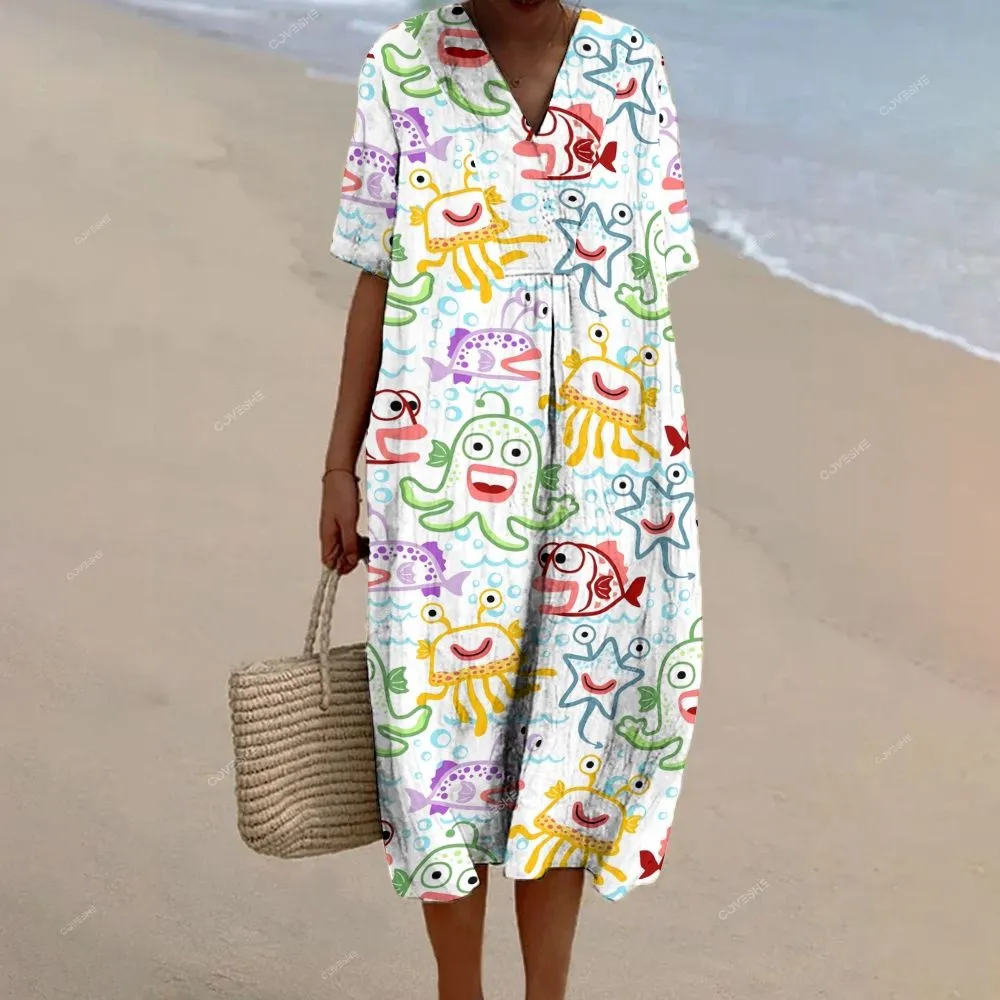 Women's Artistic Cartoon Jellyfish Fish Printed Casual Long Sleeve Shirt