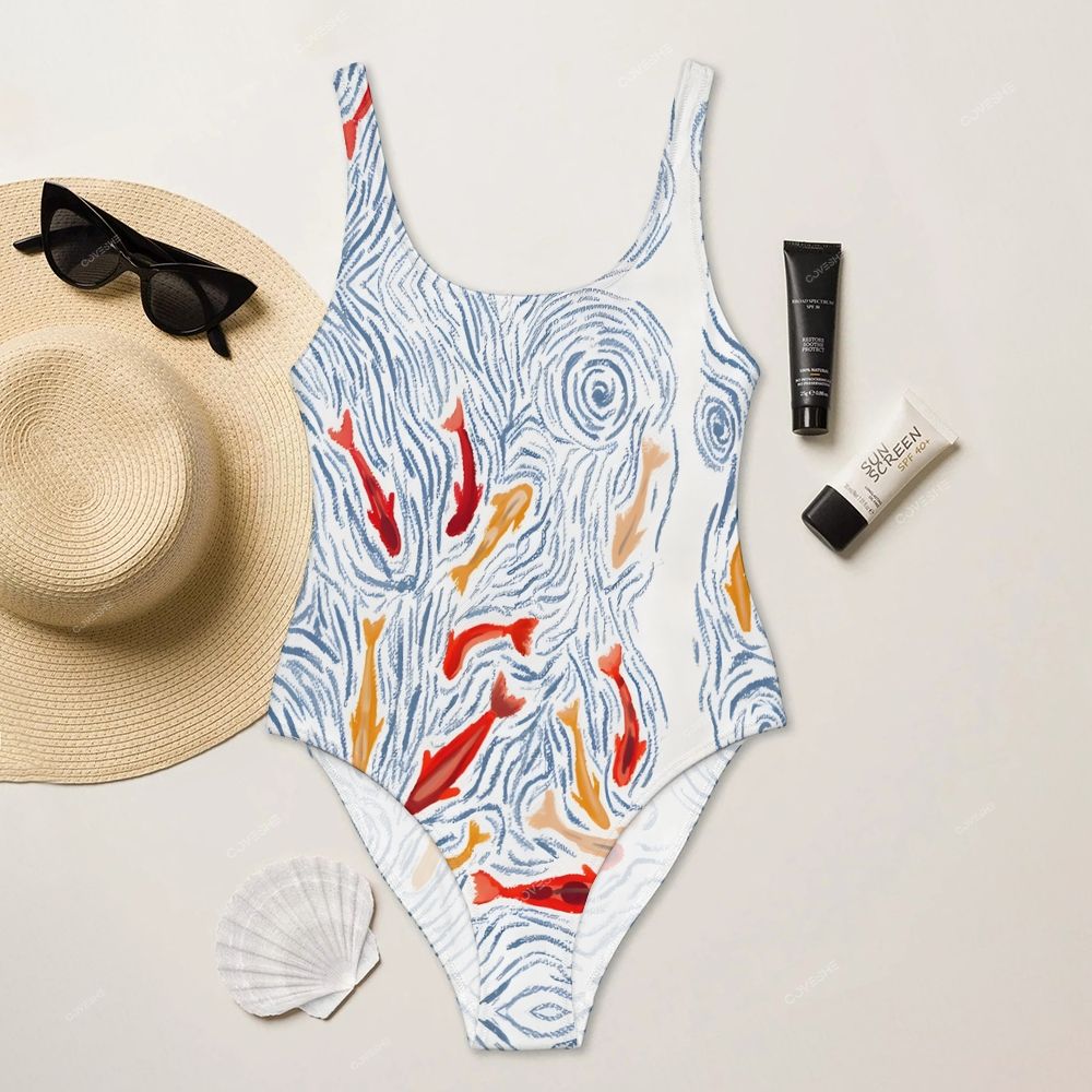 Cartoon koi Printed One Piece Swimsuit
