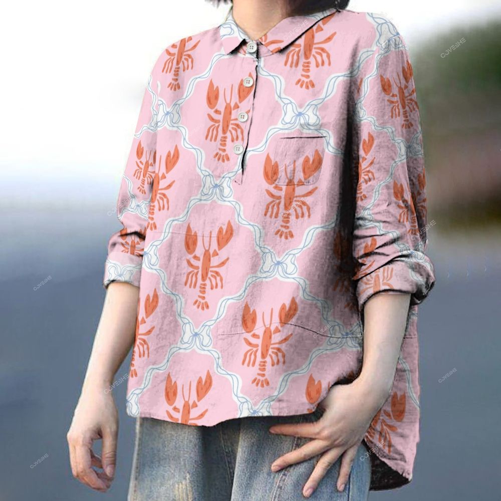 Women's Crayfish Printed Casual Long Sleeve Shirt