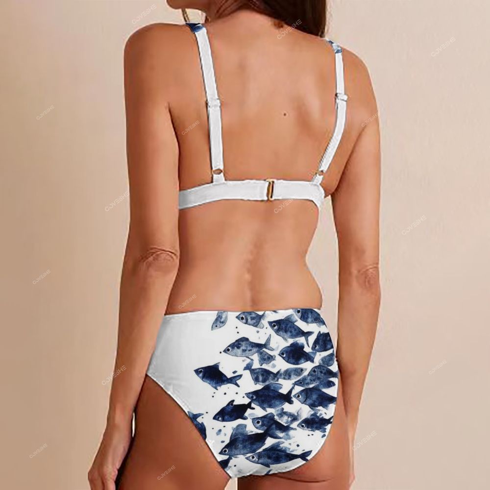 School Of Fish Printed Tankini Swimsuit