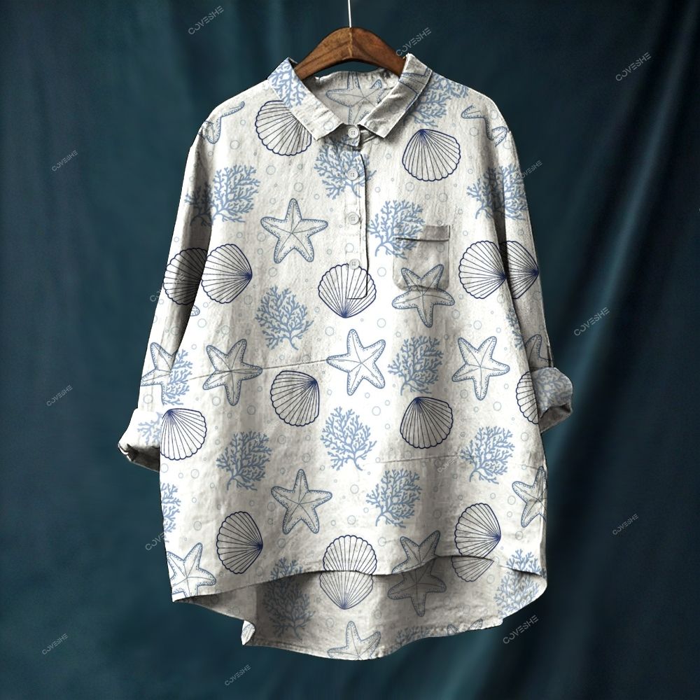 Women's Starfish Shells Printed Casual Long Sleeve Shirt