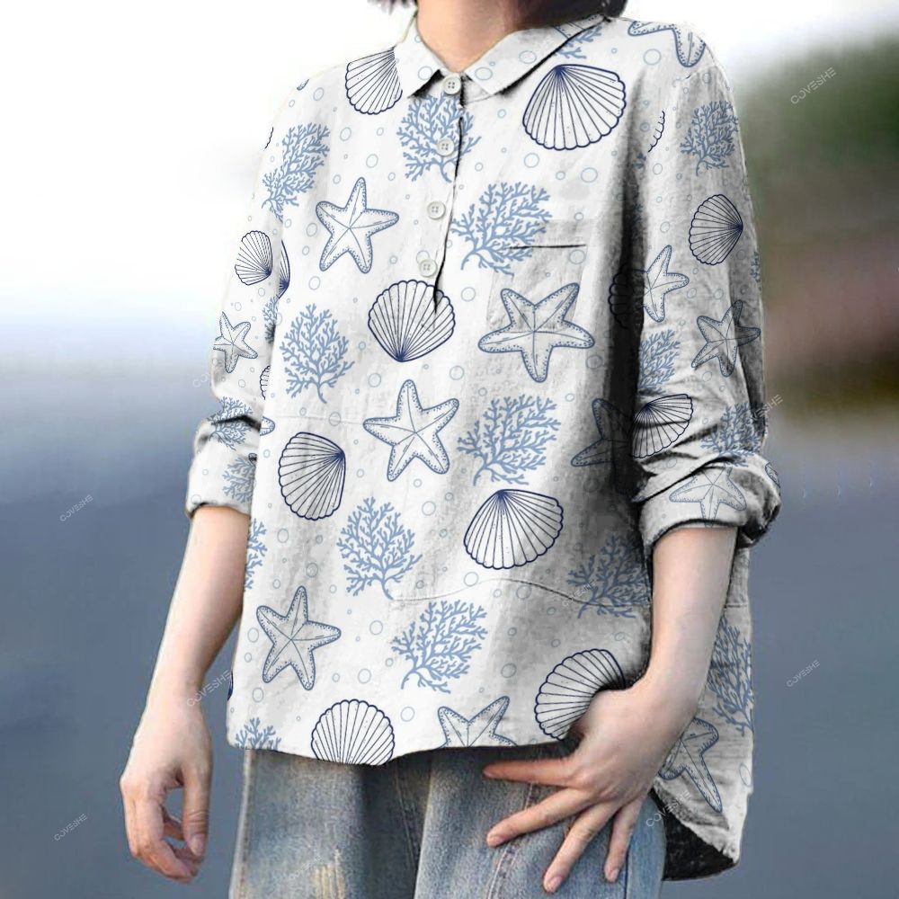 Women's Starfish Shells Printed Casual Long Sleeve Shirt