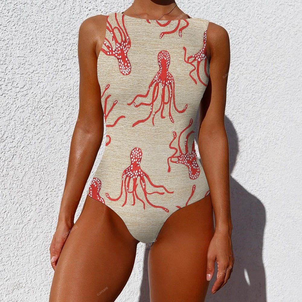 Octopus Printed One-Piece Swimsuit and cover up