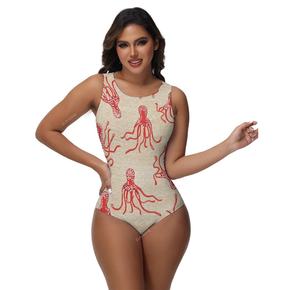 Octopus Printed One-Piece Swimsuit and cover up