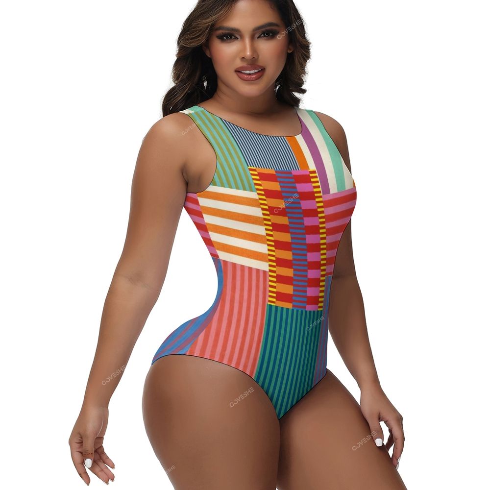 Geometric Stripes Printed One-Piece Swimsuit and cover up
