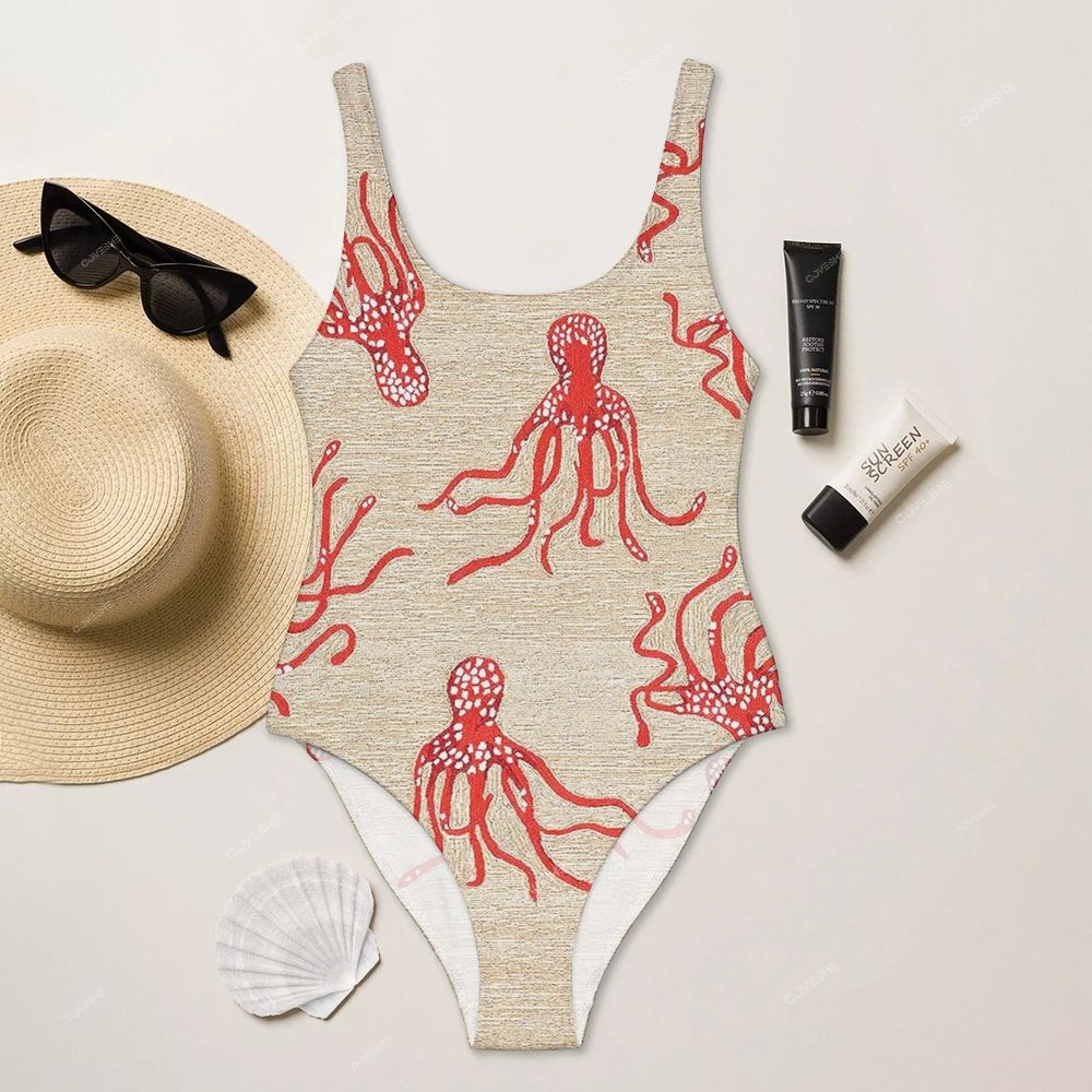 Retro Octopus Printed One Piece Swimsuit