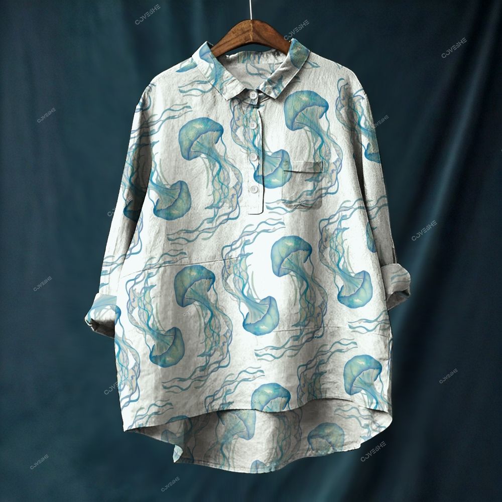 Women's Jellyfish Printed Casual Long Sleeve Shirt