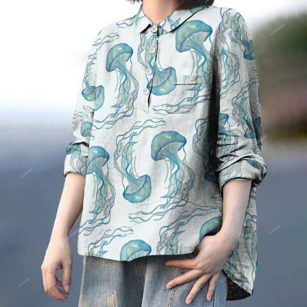 Women's Jellyfish Printed Casual Long Sleeve Shirt