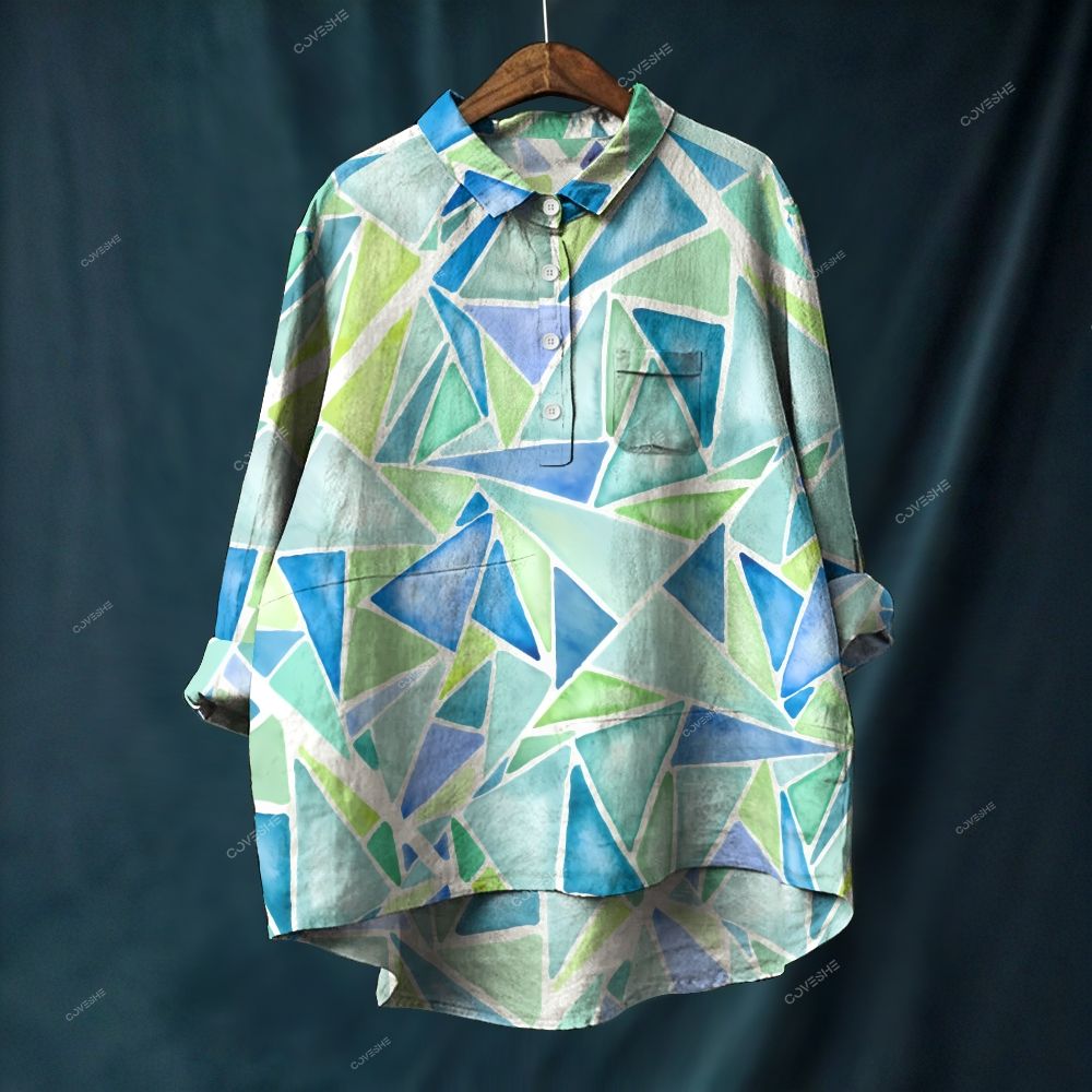Women's Cold Toned Color Blocks Printed Casual Long Sleeve Shirt