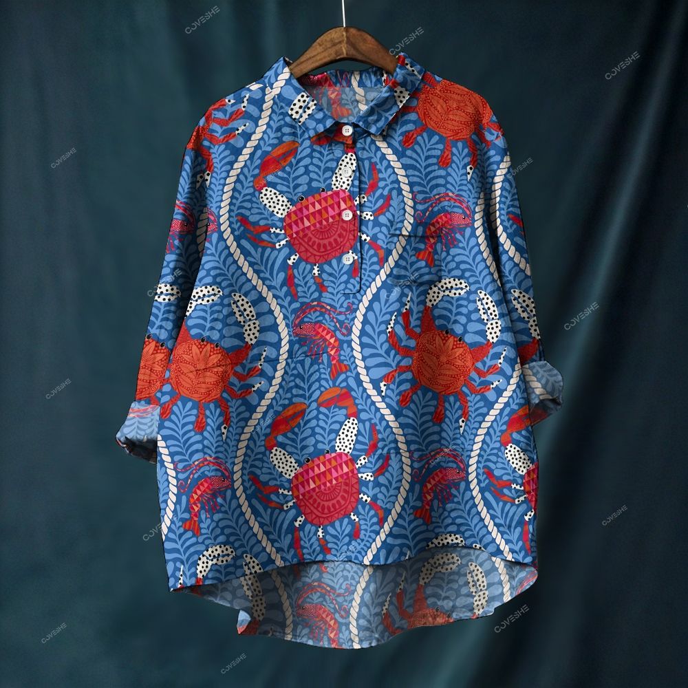 Women's Casual Retro Crab Printed Pants