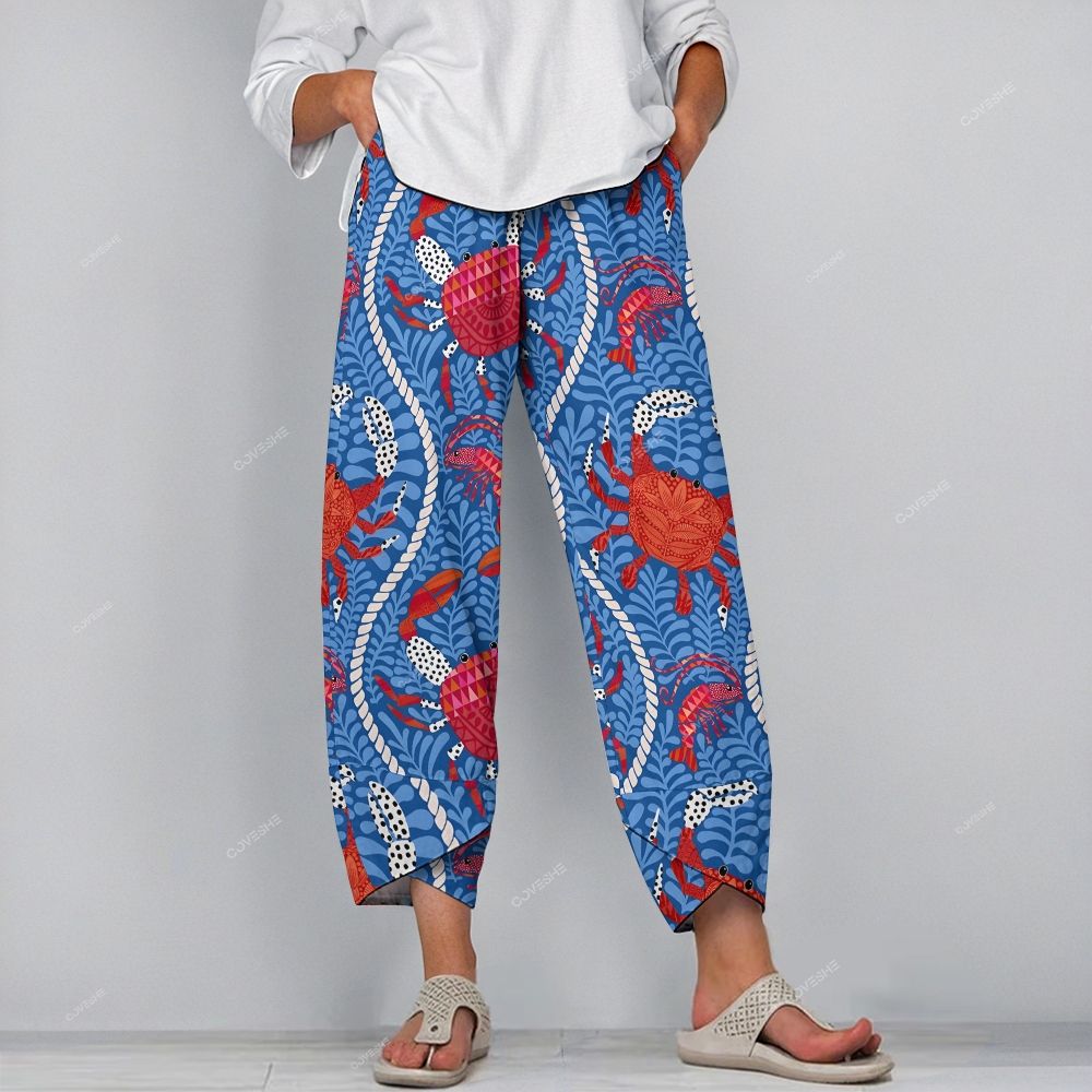 Women's Casual Retro Crab Printed Pants