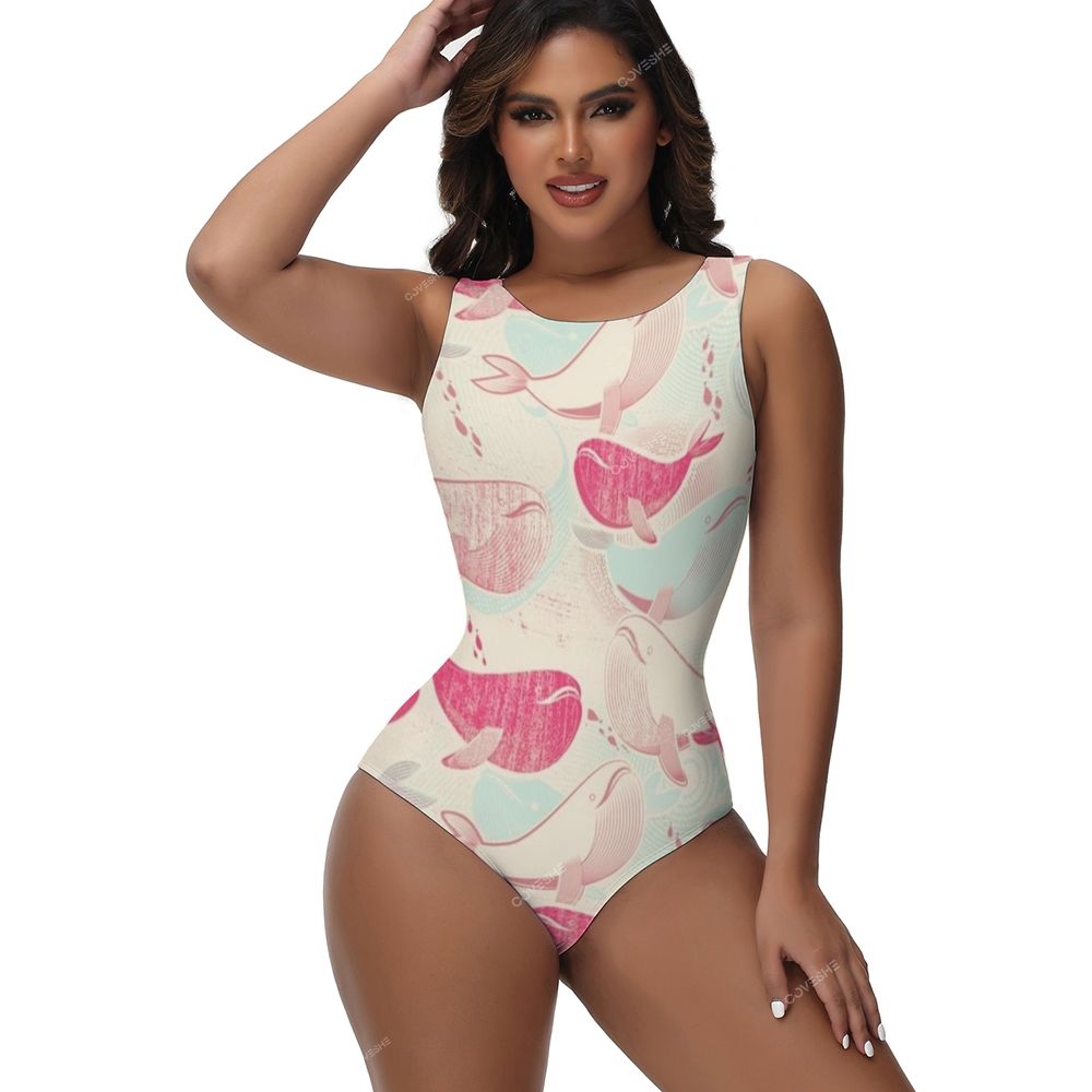 Pink Dolphin Printed One-Piece Swimsuit