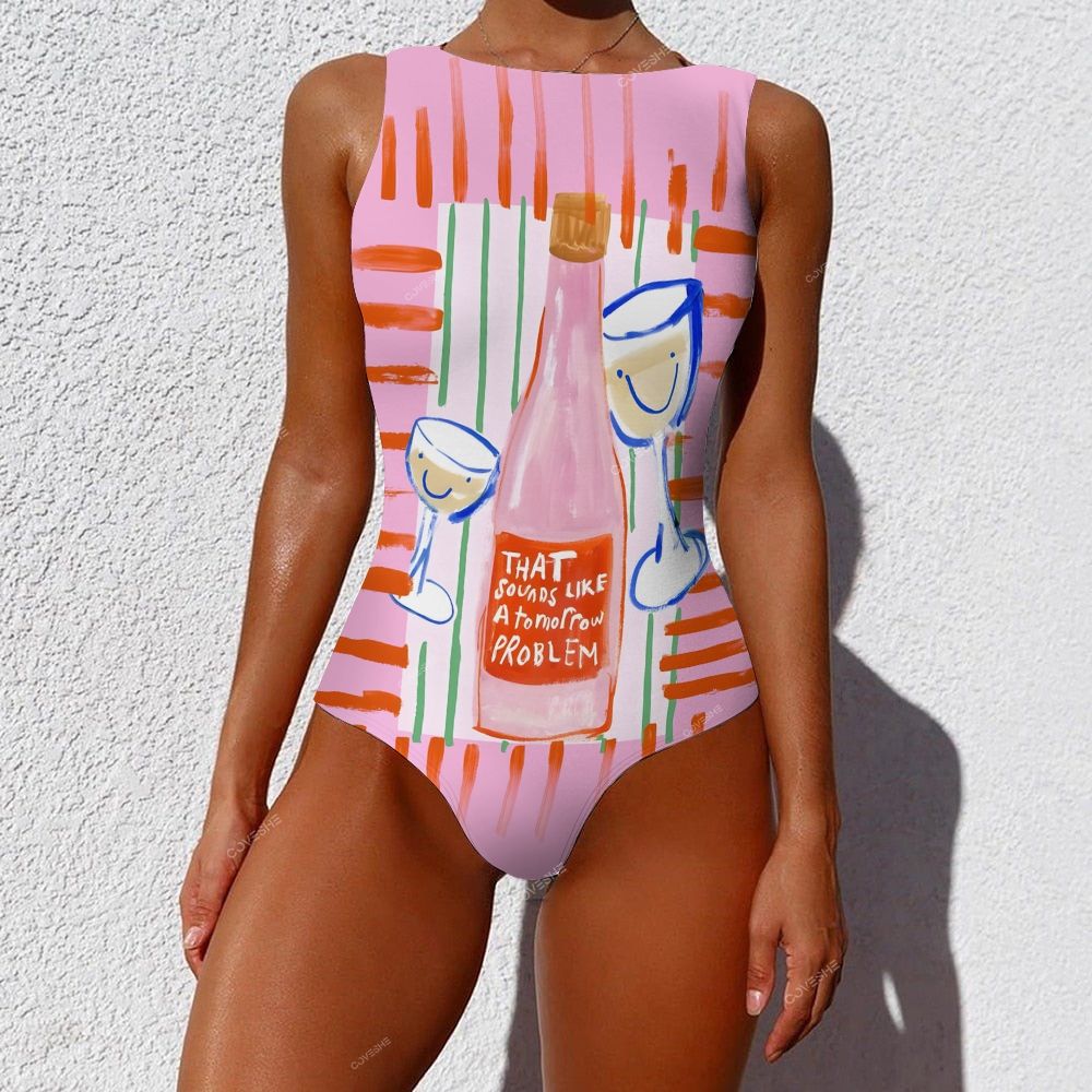 Wine Printed One-Piece Swimsuit