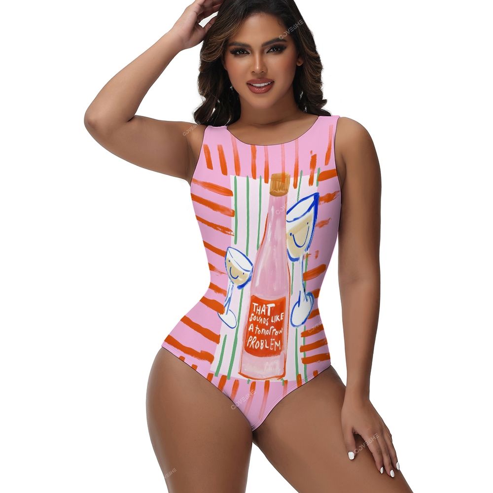 Wine Printed One-Piece Swimsuit