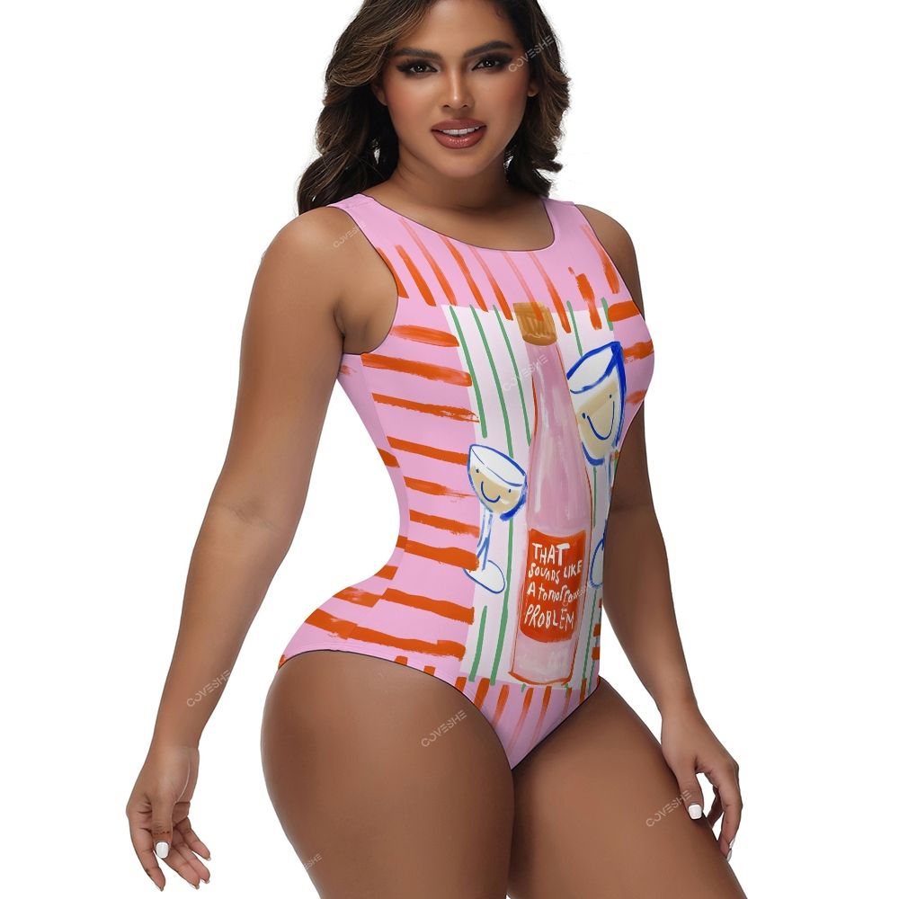 Wine Printed One-Piece Swimsuit