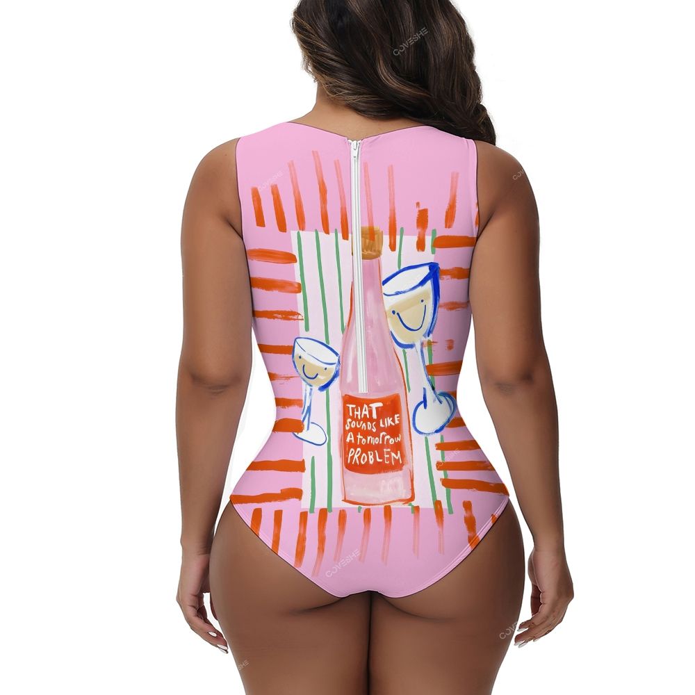 Wine Printed One-Piece Swimsuit