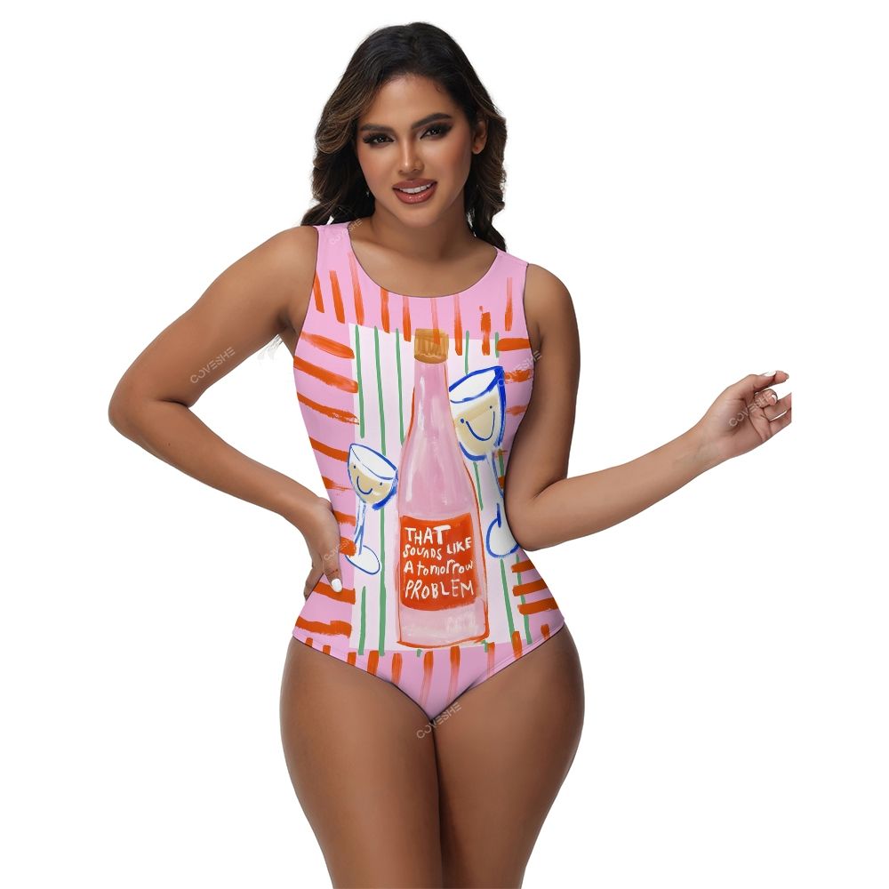 Wine Printed One-Piece Swimsuit