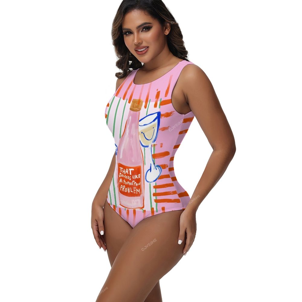 Wine Printed One-Piece Swimsuit