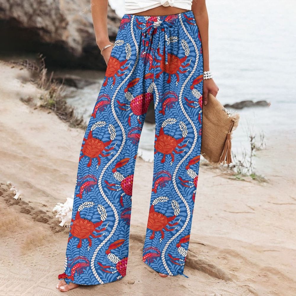 Women's Casual Retro Crab Printed Pants