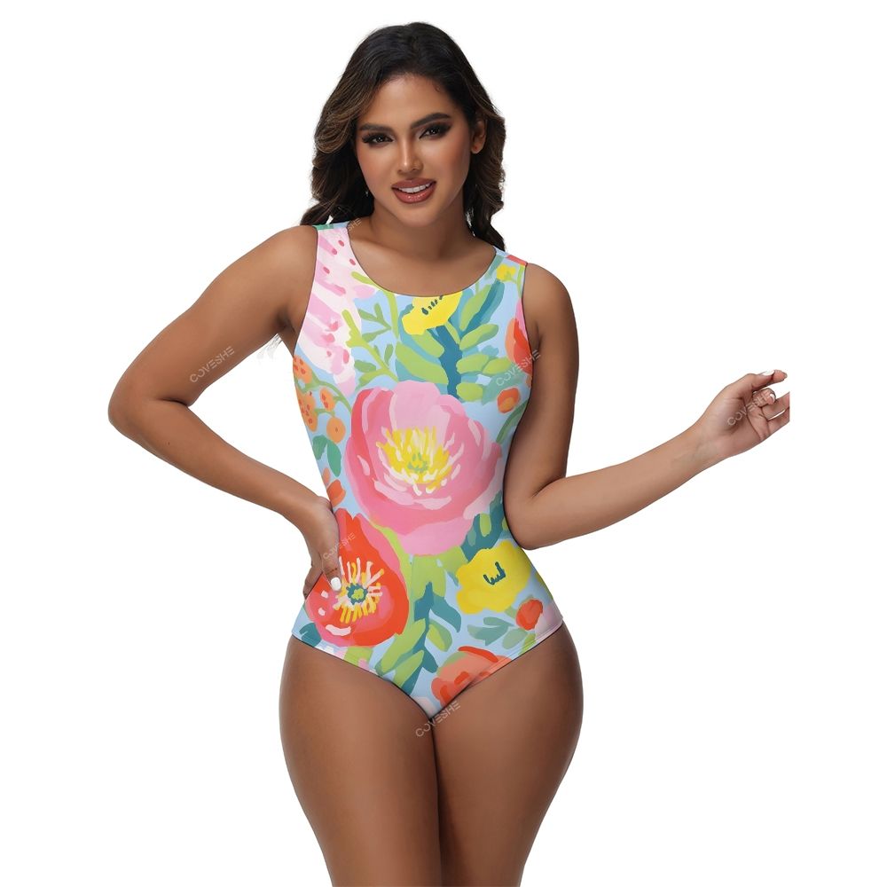 Flowers Printed One-Piece Swimsuit