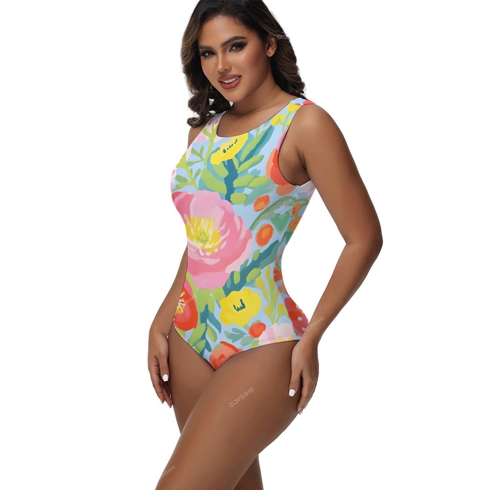 Flowers Printed One-Piece Swimsuit