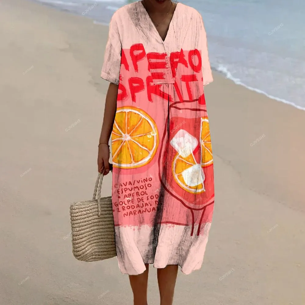 Women's Sleeveless Aperol Spritz Printed Dress